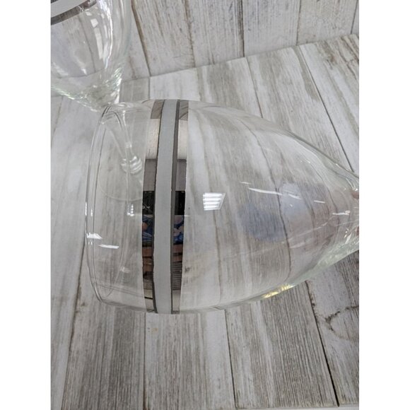 Wine Goblets Champagne Glasses 6 7/8" Stemmed Set of 2 Silver Bands - Picture 2 of 4